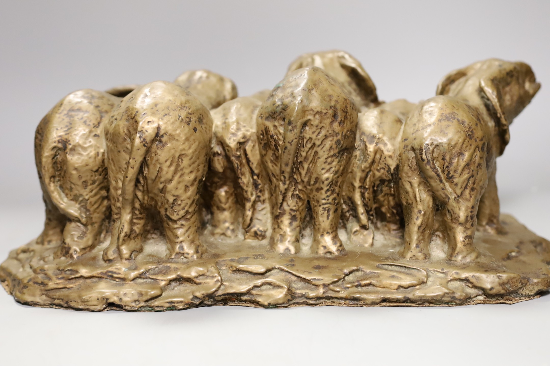A bronzed terracotta elephant sculpture by Mary Lindon, 40cm wide